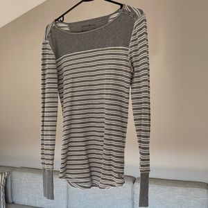 Eddie Bauer Long-Sleeved Shirt, gray + white stripes